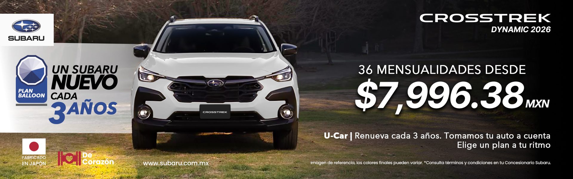 Subaru Crosstrek Dynamic 2026 con Plan Balloon: 36 mensualidades desde $7,996.38
