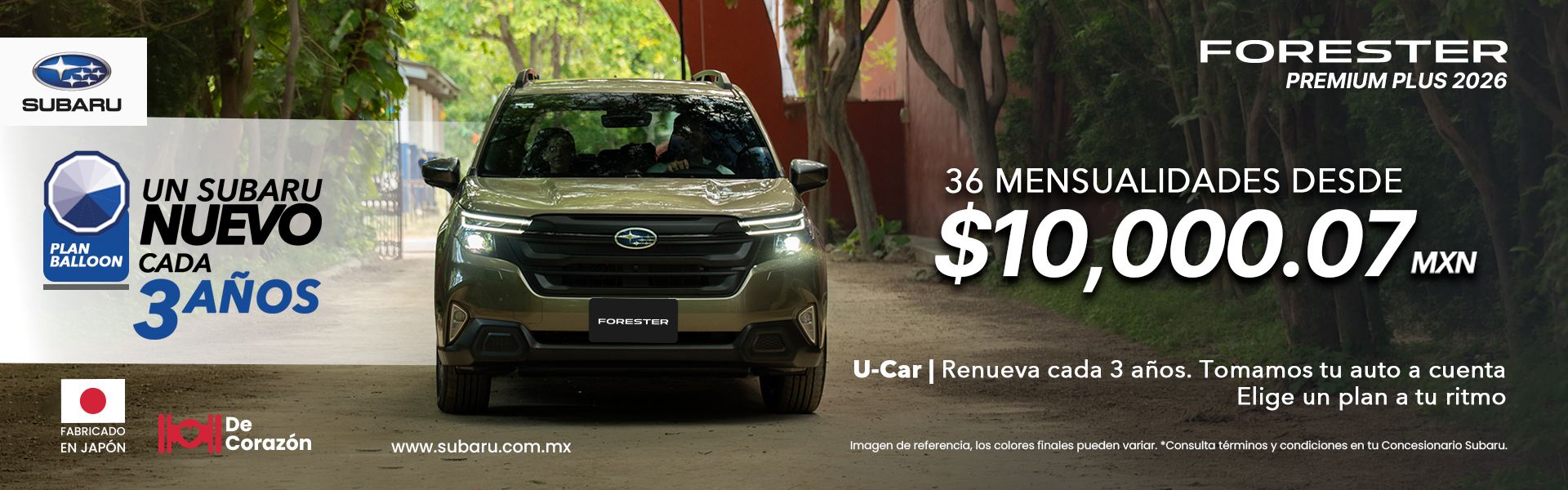 Subaru Forester Premium Plus 2026 con Plan Balloon: 36 mensualidades desde $10,000.07