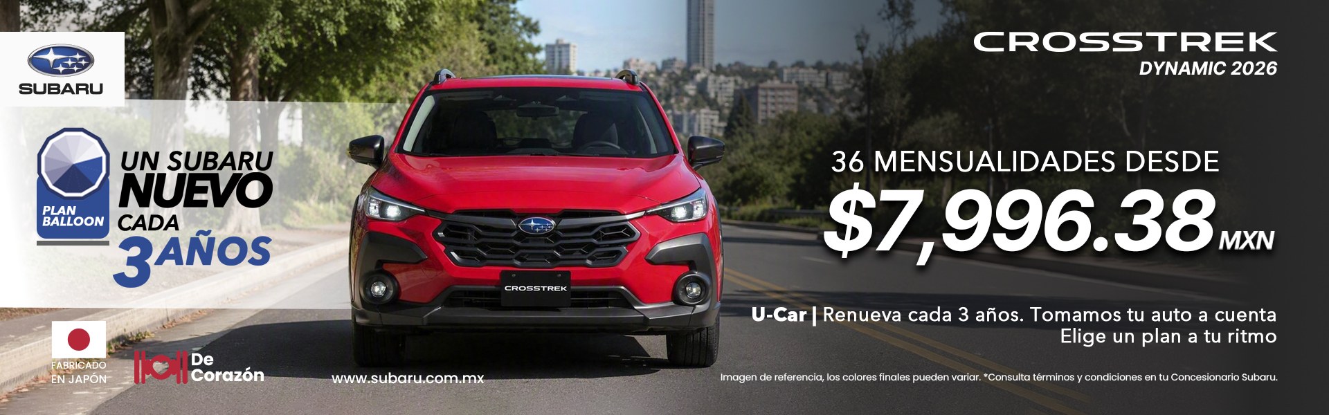 Subaru Crosstrek Dynamic 2026 con Plan Balloon: 36 mensualidades desde $7,996.38
