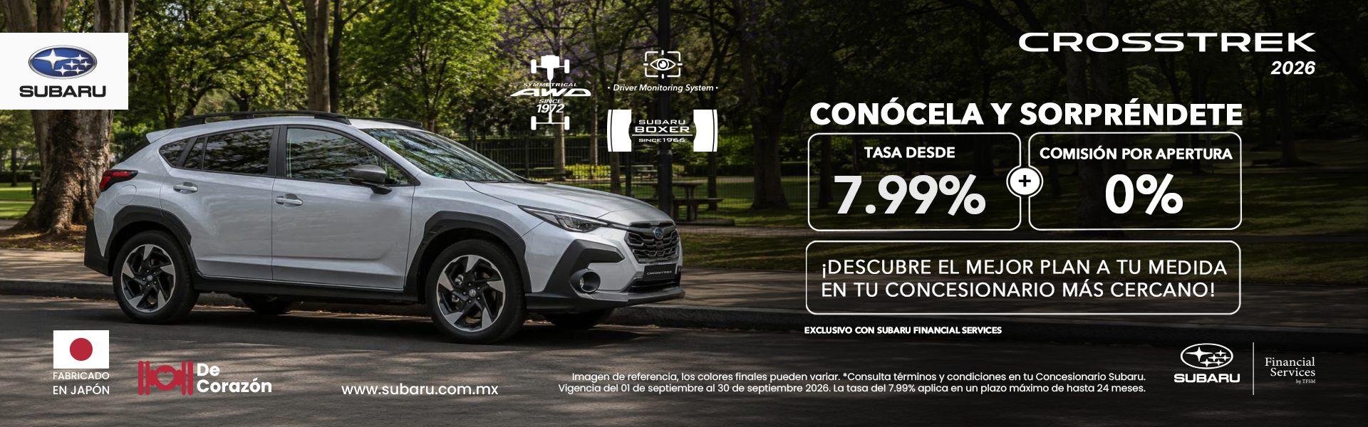 Subaru Crosstrek 2026: tasa desde 7.99% y 0% de comisión por apertura