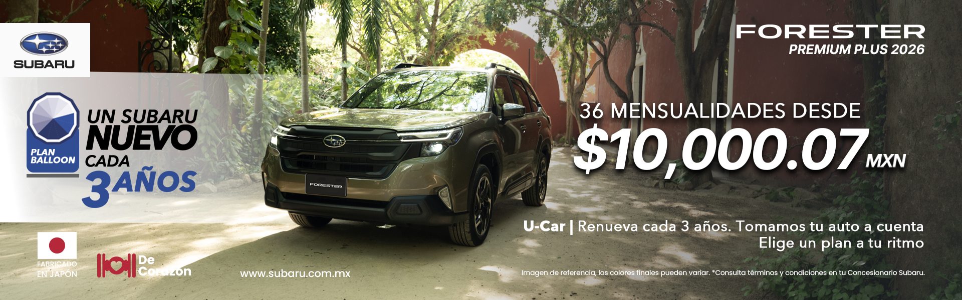 Subaru Forester Premium Plus 2026 con Plan Balloon: 36 mensualidades desde $10,000.07